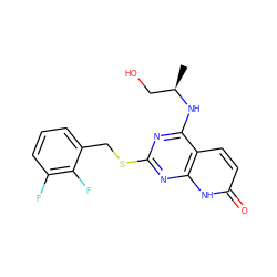 C[C@H](CO)Nc1nc(SCc2cccc(F)c2F)nc2[nH]c(=O)ccc12 ZINC000029128444