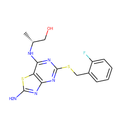 C[C@H](CO)Nc1nc(SCc2ccccc2F)nc2nc(N)sc12 ZINC000028820821