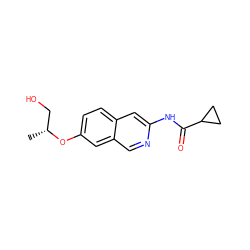 C[C@H](CO)Oc1ccc2cc(NC(=O)C3CC3)ncc2c1 ZINC000169700022