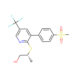 C[C@H](CO)Sc1ncc(C(F)(F)F)cc1-c1ccc(S(C)(=O)=O)cc1 ZINC000029466519