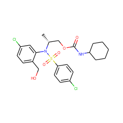 C[C@H](COC(=O)NC1CCCCC1)N(c1cc(Cl)ccc1CO)S(=O)(=O)c1ccc(Cl)cc1 ZINC000028976075