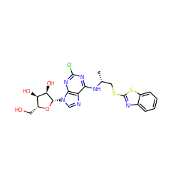 C[C@H](CSc1nc2ccccc2s1)Nc1nc(Cl)nc2c1ncn2[C@@H]1O[C@H](CO)[C@@H](O)[C@H]1O ZINC000003959121