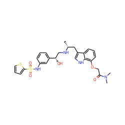 C[C@H](Cc1c[nH]c2c(OCC(=O)N(C)C)cccc12)NC[C@H](O)c1cccc(NS(=O)(=O)c2cccs2)c1 ZINC000028457394