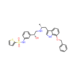 C[C@H](Cc1c[nH]c2c(OCc3ccccc3)cccc12)NC[C@H](O)c1cccc(NS(=O)(=O)c2cccs2)c1 ZINC000028457914