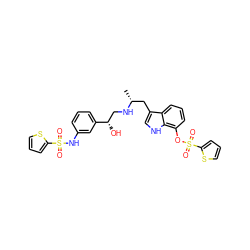 C[C@H](Cc1c[nH]c2c(OS(=O)(=O)c3cccs3)cccc12)NC[C@H](O)c1cccc(NS(=O)(=O)c2cccs2)c1 ZINC000028456450