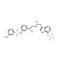 C[C@H](Cc1c[nH]c2c(OS(C)(=O)=O)cccc12)NC[C@H](O)c1cccc(NS(=O)(=O)c2cccc(N)c2)c1 ZINC000103291903