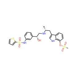 C[C@H](Cc1c[nH]c2c(OS(C)(=O)=O)cccc12)NC[C@H](O)c1cccc(NS(=O)(=O)c2cccs2)c1 ZINC000028383717