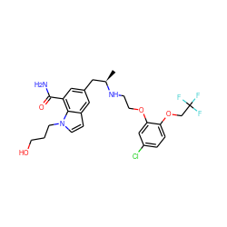 C[C@H](Cc1cc(C(N)=O)c2c(ccn2CCCO)c1)NCCOc1cc(Cl)ccc1OCC(F)(F)F ZINC000221852833