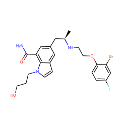 C[C@H](Cc1cc(C(N)=O)c2c(ccn2CCCO)c1)NCCOc1ccc(F)cc1Br ZINC000221899195