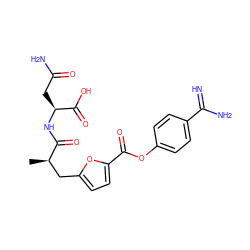 C[C@H](Cc1ccc(C(=O)Oc2ccc(C(=N)N)cc2)o1)C(=O)N[C@@H](CC(N)=O)C(=O)O ZINC000145961994