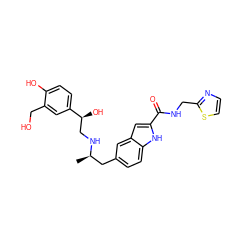 C[C@H](Cc1ccc2[nH]c(C(=O)NCc3nccs3)cc2c1)NC[C@H](O)c1ccc(O)c(CO)c1 ZINC000028823775