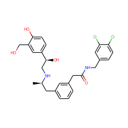 C[C@H](Cc1cccc(CC(=O)NCc2ccc(Cl)c(Cl)c2)c1)NC[C@H](O)c1ccc(O)c(CO)c1 ZINC000006718001