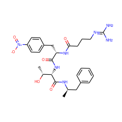 C[C@H](Cc1ccccc1)NC(=O)[C@@H](NC(=O)[C@H](Cc1ccc([N+](=O)[O-])cc1)NC(=O)CCCN=C(N)N)[C@@H](C)O ZINC000026938810