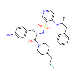 C[C@H](Cc1ccccc1)Nc1ccncc1S(=O)(=O)N[C@@H](Cc1ccc(N)cc1)C(=O)N1CCC(CCF)CC1 ZINC000027179165