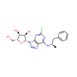 C[C@H](Cc1ccccc1)Nc1nc(Cl)nc2c1ncn2[C@@H]1O[C@H](CO)[C@@H](O)[C@H]1O ZINC000012405263