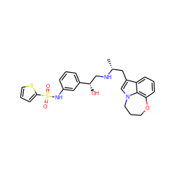 C[C@H](Cc1cn2c3c(cccc13)OCCC2)NC[C@H](O)c1cccc(NS(=O)(=O)c2cccs2)c1 ZINC000103293438