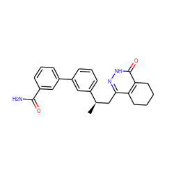 C[C@H](Cc1n[nH]c(=O)c2c1CCCC2)c1cccc(-c2cccc(C(N)=O)c2)c1 ZINC000168967489