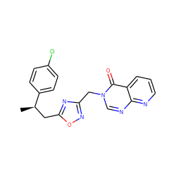 C[C@H](Cc1nc(Cn2cnc3ncccc3c2=O)no1)c1ccc(Cl)cc1 ZINC000653746703