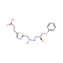 C[C@H](Cc1ncc(CCC(=O)O)s1)NC[C@H](O)COc1ccccc1 ZINC000026378746