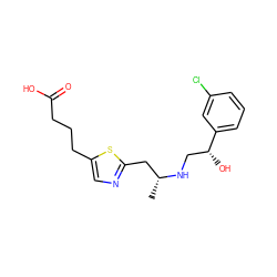 C[C@H](Cc1ncc(CCCC(=O)O)s1)NC[C@@H](O)c1cccc(Cl)c1 ZINC000026375925