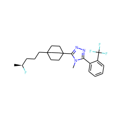 C[C@H](F)CCCC12CCC(c3nnc(-c4ccccc4C(F)(F)F)n3C)(CC1)CC2 ZINC000071316421