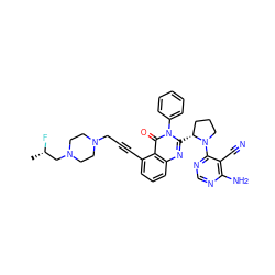 C[C@H](F)CN1CCN(CC#Cc2cccc3nc([C@@H]4CCCN4c4ncnc(N)c4C#N)n(-c4ccccc4)c(=O)c23)CC1 ZINC001772573705