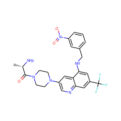 C[C@H](N)C(=O)N1CCN(c2cnc3cc(C(F)(F)F)cc(NCc4cccc([N+](=O)[O-])c4)c3c2)CC1 ZINC000169322636