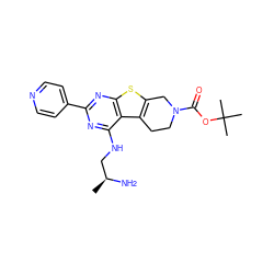 C[C@H](N)CNc1nc(-c2ccncc2)nc2sc3c(c12)CCN(C(=O)OC(C)(C)C)C3 ZINC000223675062