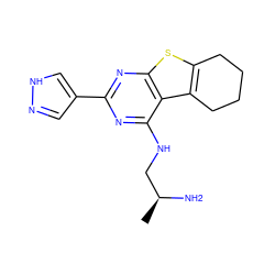 C[C@H](N)CNc1nc(-c2cn[nH]c2)nc2sc3c(c12)CCCC3 ZINC000223691964