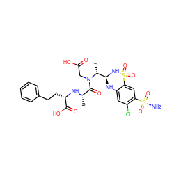 C[C@H](N[C@@H](CCc1ccccc1)C(=O)O)C(=O)N(CC(=O)O)[C@H](C)[C@@H]1Nc2cc(Cl)c(S(N)(=O)=O)cc2S(=O)(=O)N1 ZINC000029339745
