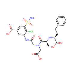 C[C@H](N[C@@H](CCc1ccccc1)C(=O)O)C(=O)N(CC(=O)O)CC(=O)Nc1cc(C(=O)O)cc(S(N)(=O)=O)c1Cl ZINC000029346017