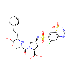 C[C@H](N[C@@H](CCc1ccccc1)C(=O)O)C(=O)N1C[C@@H](NS(=O)(=O)c2cc3c(cc2Cl)NC=NS3(=O)=O)C[C@H]1C(=O)O ZINC000029342593