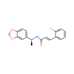 C[C@H](NC(=O)/C=C/c1ccccc1Cl)c1ccc2c(c1)OCO2 ZINC000027696998