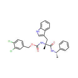 C[C@H](NC(=O)[C@@](C)(Cc1c[nH]c2ccccc12)NC(=O)OCc1ccc(Cl)c(Cl)c1)c1ccccc1 ZINC000013744147