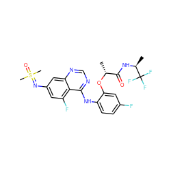 C[C@H](NC(=O)[C@@H](C)Oc1cc(F)ccc1Nc1ncnc2cc(N=S(C)(C)=O)cc(F)c12)C(F)(F)F ZINC000220965545