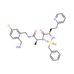 C[C@H](NC(=O)[C@@H](CCc1ccccn1)NS(=O)(=O)Cc1ccccc1)C(=O)NCc1cc(Cl)ccc1CN ZINC000028706232