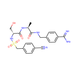 C[C@H](NC(=O)[C@@H](CO)NS(=O)(=O)Cc1ccc(C#N)cc1)C(=O)NCc1ccc(C(=N)N)cc1 ZINC000096168431