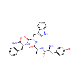 C[C@H](NC(=O)[C@@H](N)Cc1ccc(O)cc1)C(=O)N[C@@H](Cc1c[nH]c2ccccc12)C(=O)N[C@@H](Cc1ccccc1)C(N)=O ZINC000044305512