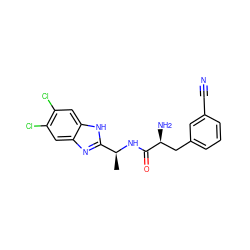 C[C@H](NC(=O)[C@@H](N)Cc1cccc(C#N)c1)c1nc2cc(Cl)c(Cl)cc2[nH]1 ZINC000073197131