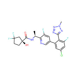 C[C@H](NC(=O)[C@]1(O)CCC(F)(F)C1)c1ncc(-c2cc(Cl)cc(F)c2-c2nnn(C)n2)cc1F ZINC000040940353