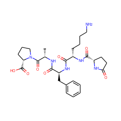 C[C@H](NC(=O)[C@H](Cc1ccccc1)NC(=O)[C@H](CCCCN)NC(=O)[C@@H]1CCC(=O)N1)C(=O)N1CCC[C@H]1C(=O)O ZINC000096902684