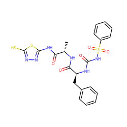 C[C@H](NC(=O)[C@H](Cc1ccccc1)NC(=O)NS(=O)(=O)c1ccccc1)C(=O)Nc1nnc(S)s1 ZINC000010450393