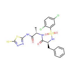 C[C@H](NC(=O)[C@H](Cc1ccccc1)NS(=O)(=O)c1cc(Cl)ccc1Cl)C(=O)Nc1nnc(S)s1 ZINC000014948738