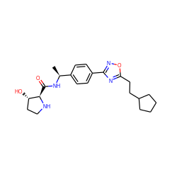 C[C@H](NC(=O)[C@H]1NCC[C@@H]1O)c1ccc(-c2noc(CCC3CCCC3)n2)cc1 ZINC000058598863