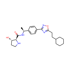 C[C@H](NC(=O)[C@H]1NCC[C@@H]1O)c1ccc(-c2noc(CCC3CCCCC3)n2)cc1 ZINC000058506737