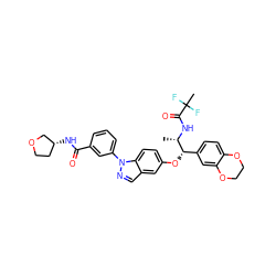 C[C@H](NC(=O)C(C)(F)F)[C@@H](Oc1ccc2c(cnn2-c2cccc(C(=O)N[C@@H]3CCOC3)c2)c1)c1ccc2c(c1)OCCO2 ZINC000116226095