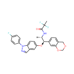 C[C@H](NC(=O)C(C)(F)F)[C@H](Oc1ccc2c(cnn2-c2ccc(F)cc2)c1)c1ccc2c(c1)OCOC2 ZINC001772606560