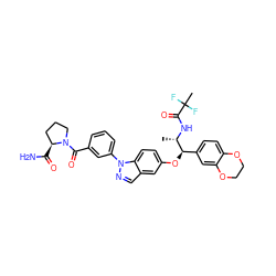C[C@H](NC(=O)C(C)(F)F)[C@H](Oc1ccc2c(cnn2-c2cccc(C(=O)N3CCC[C@@H]3C(N)=O)c2)c1)c1ccc2c(c1)OCCO2 ZINC001772573732