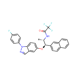 C[C@H](NC(=O)C(F)(F)F)[C@H](Oc1ccc2c(cnn2-c2ccc(F)cc2)c1)c1ccc2ccccc2c1 ZINC000114680340