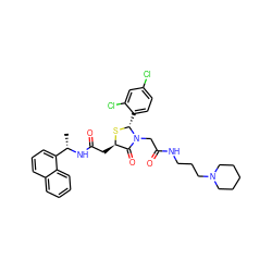 C[C@H](NC(=O)C[C@H]1S[C@H](c2ccc(Cl)cc2Cl)N(CC(=O)NCCCN2CCCCC2)C1=O)c1cccc2ccccc12 ZINC000095565913